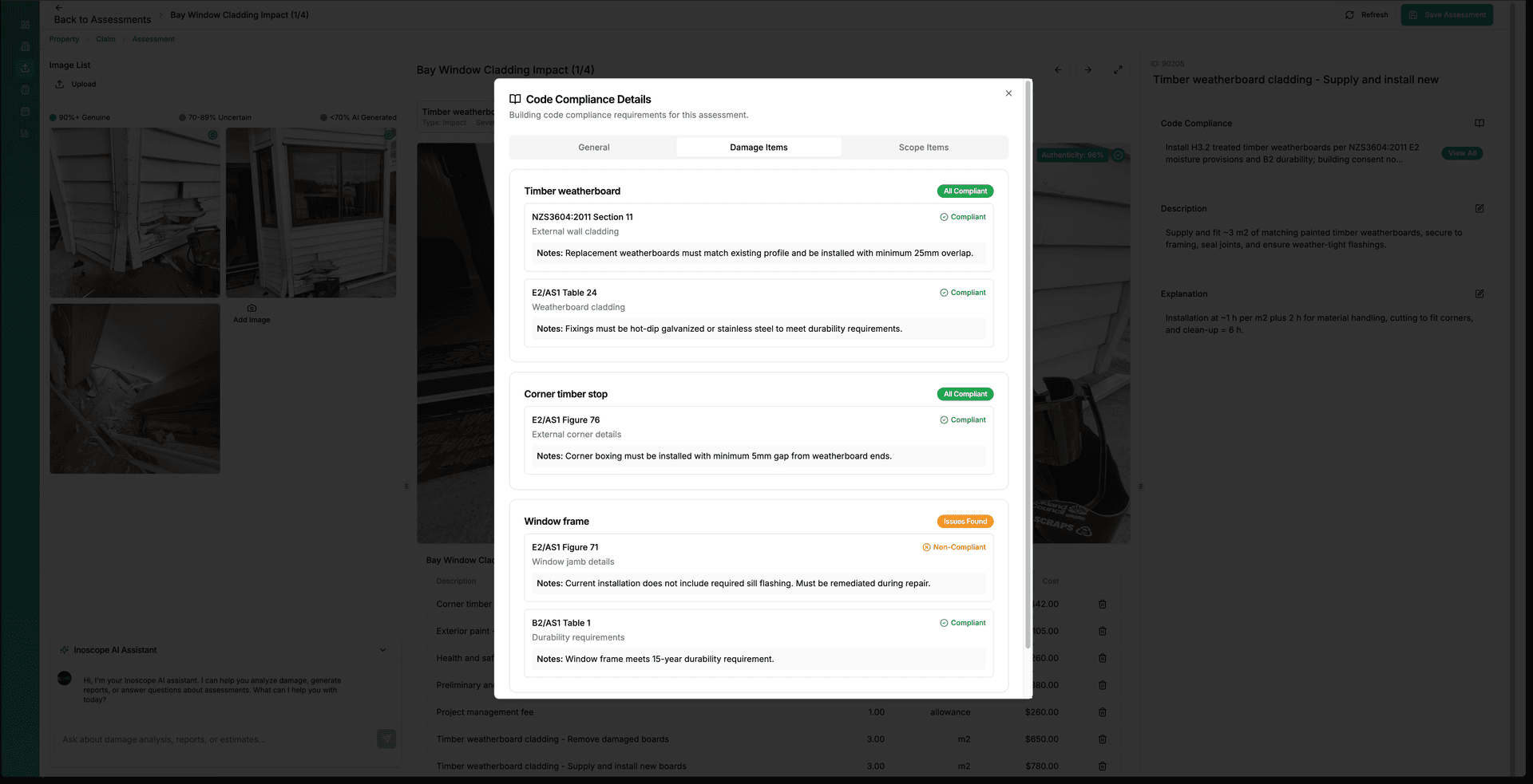 Damage detection interface